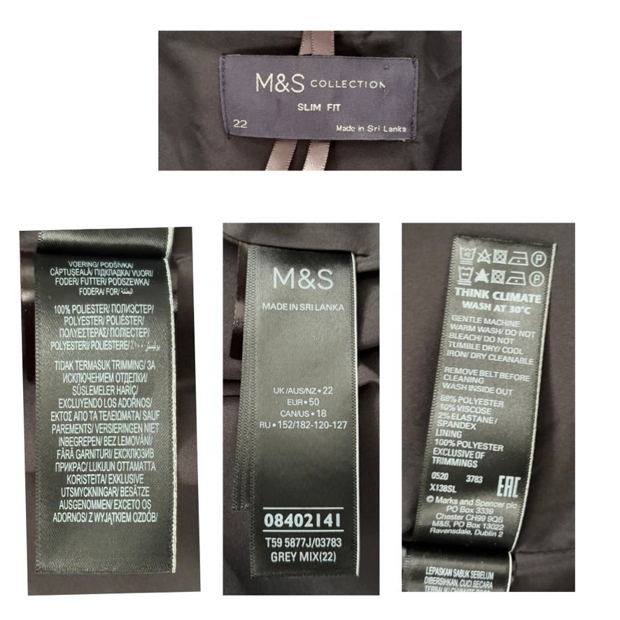 Close-up of M&S clothing labels on a garment