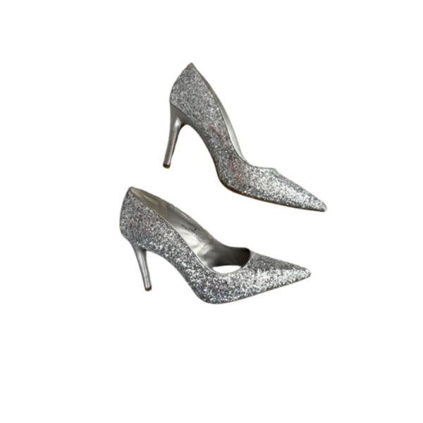 M&S Silver Glitter Stiletto  Heels Silver Size 41- Preloved