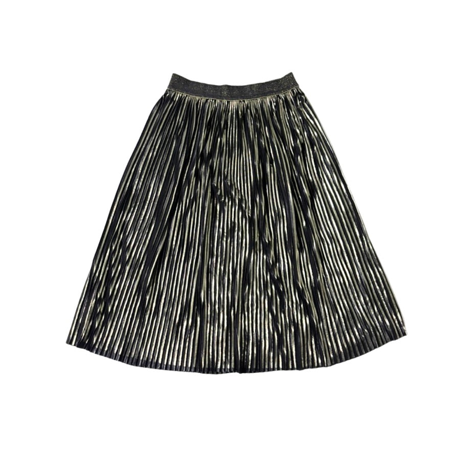 Black and gold pleated skirt on a white background