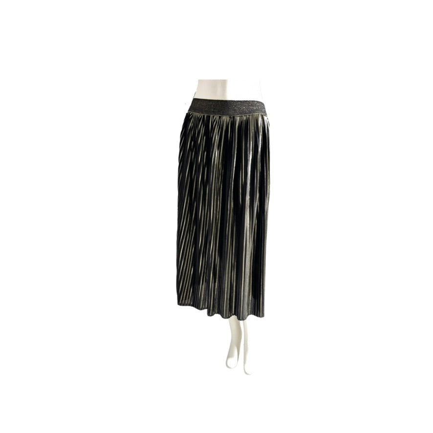 Black pleated skirt on a mannequin against a white background