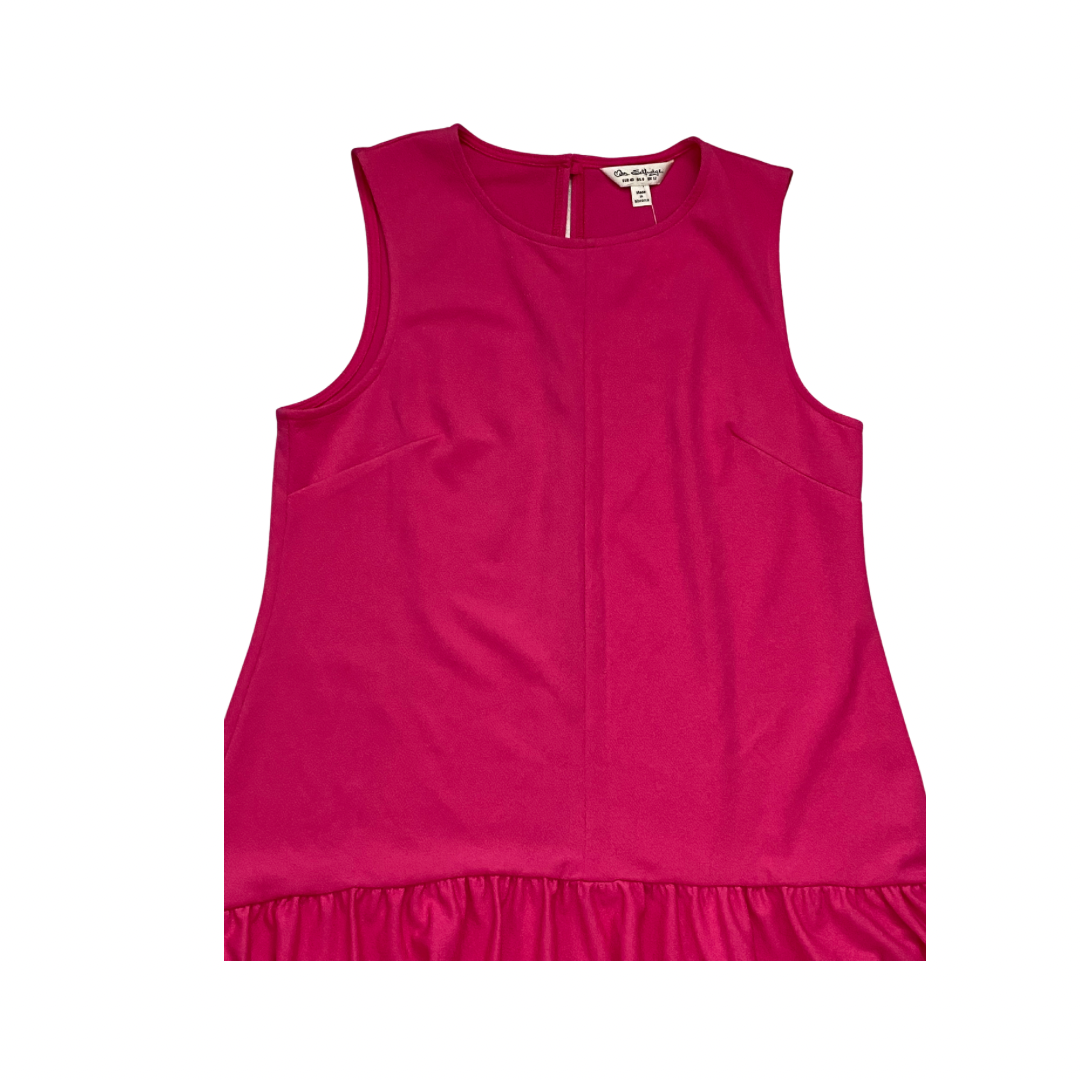 Pink sleeveless top on a white background