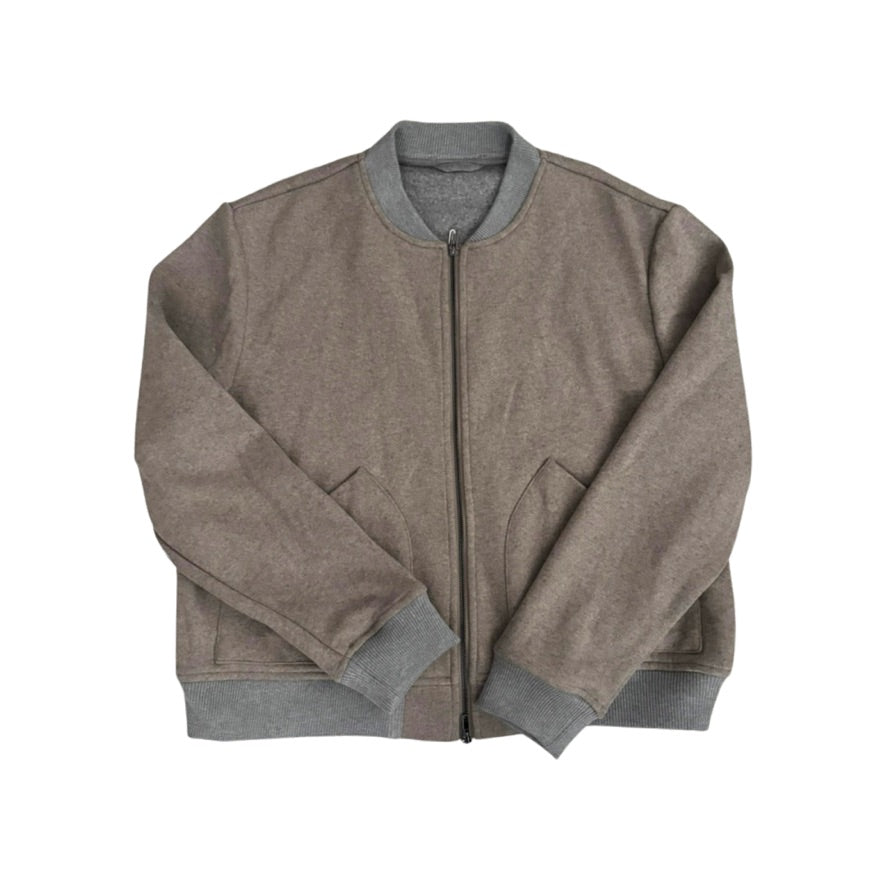 Brown jacket with gray trim on a white background