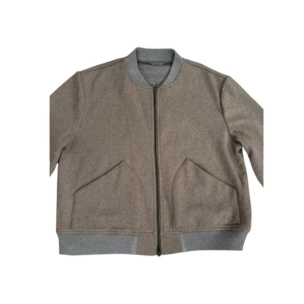 Brown jacket with gray trim on a white background