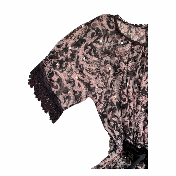 New Look Sheer Belted Print Short Dress Pink Black Size 10 – Preloved