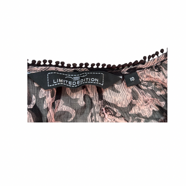 New Look Sheer Belted Print Short Dress Pink Black Size 10 – Preloved