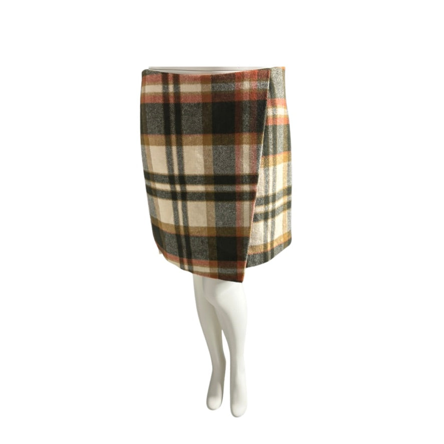 Plaid skirt on a mannequin against a white background