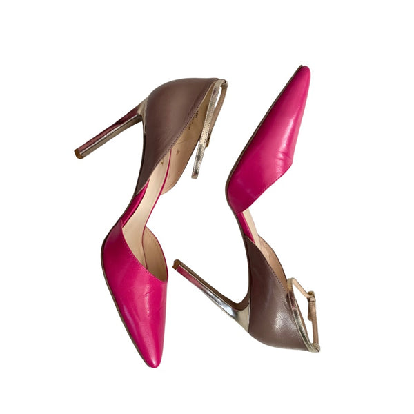 Nine West Ankle Strap Leather Stiletto Pink Brown SIZE 41 - Preloved