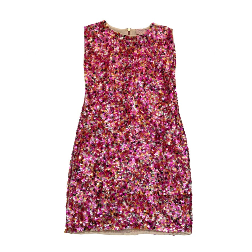 Multicolored sequin dress on a white background