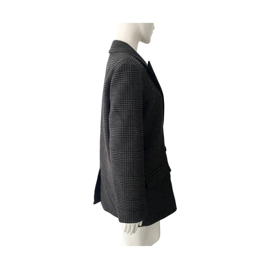 Grey checkered blazer on a mannequin against a white background