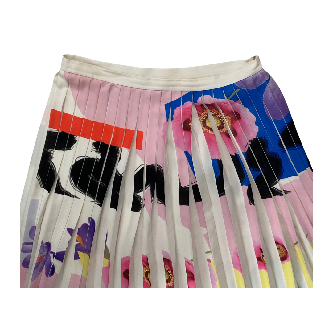 Skirt with floral and graphic design on a white background