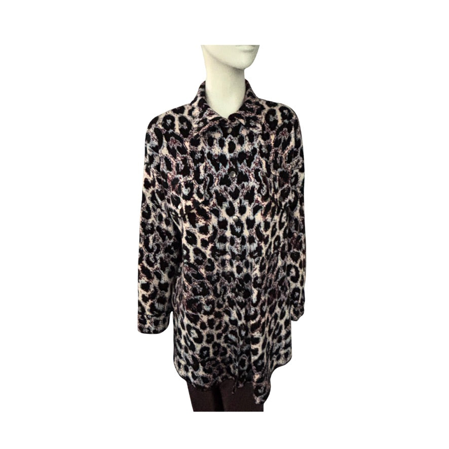 Leopard print shirt on a mannequin against a white background