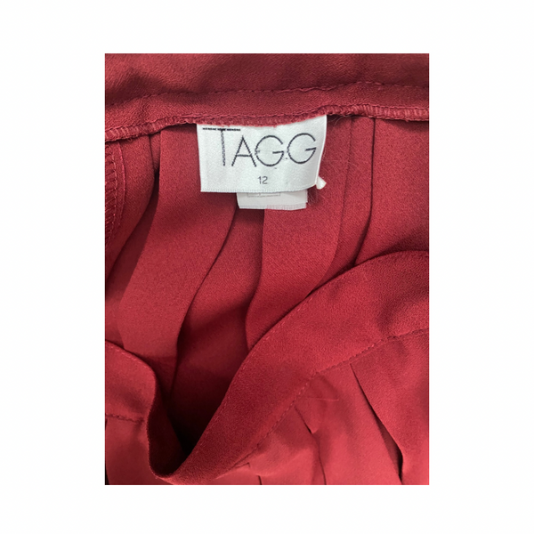 Pleated Midi Skirt Deep Red Size 12 - Preloved