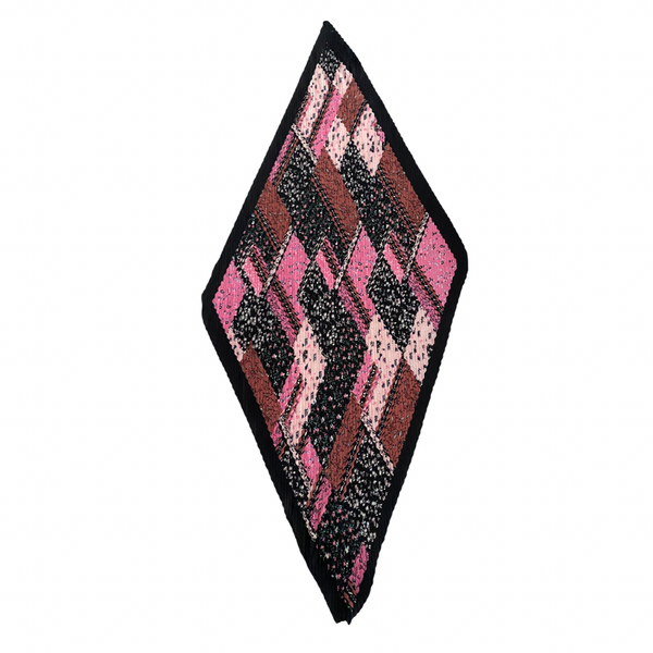 Diamond-shaped patch with pink and black argyle pattern on a white background