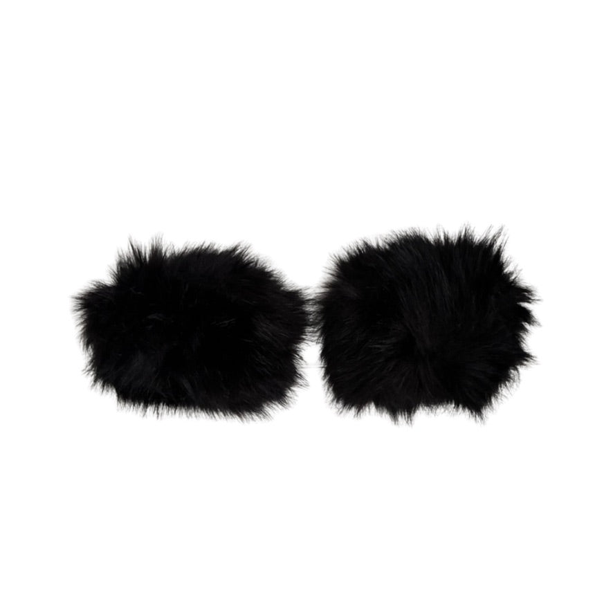 Pair of black fur ear muffs on a white background