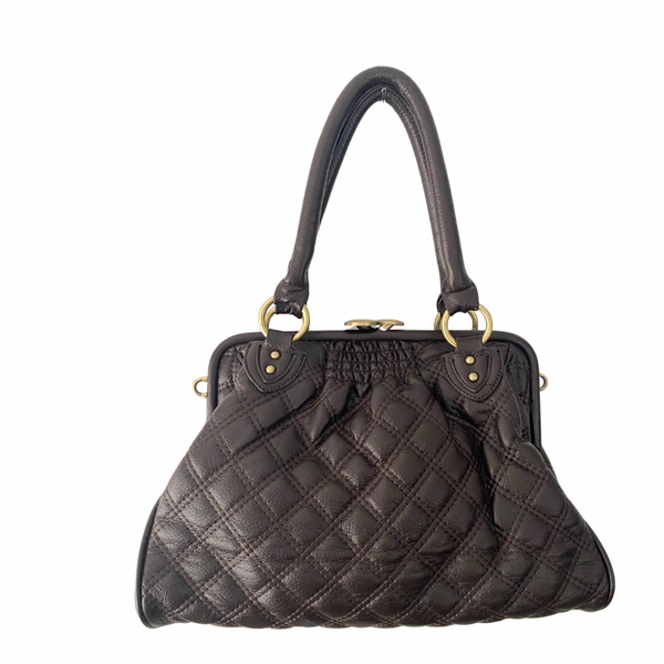 Quilted Top Handle Satchel Bag Brown -Preloved