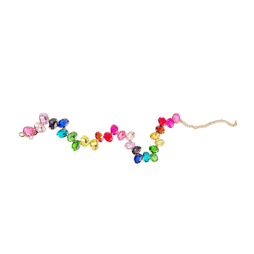 Necklace with multicolored beads on a white background