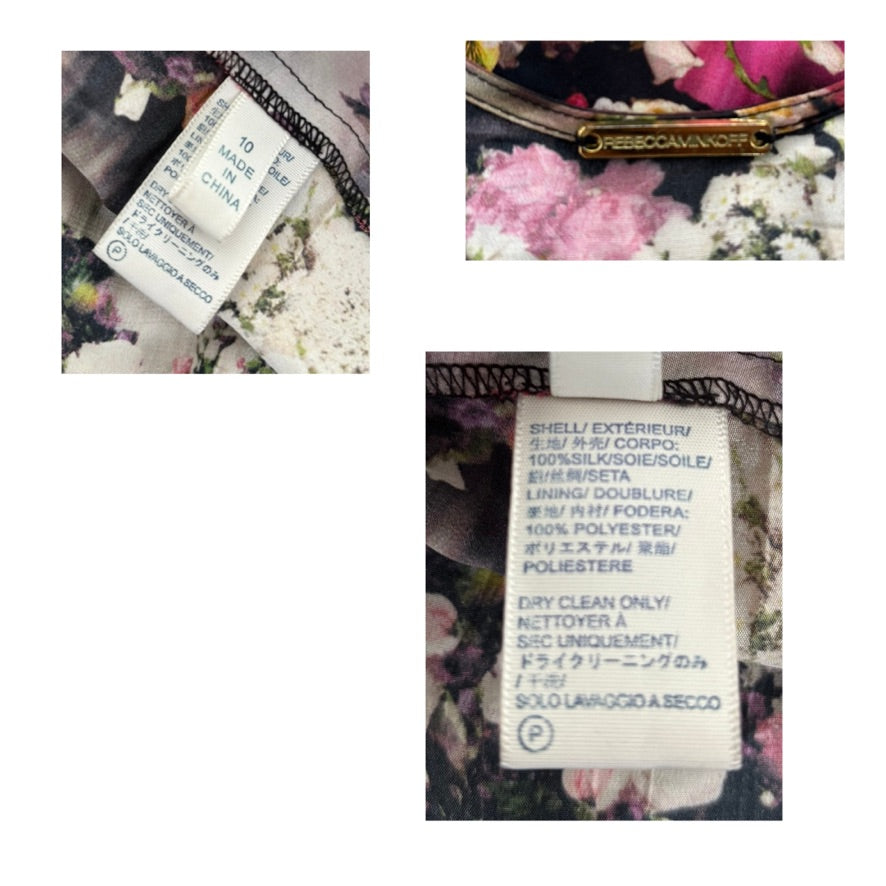 Clothing label with text on a floral background