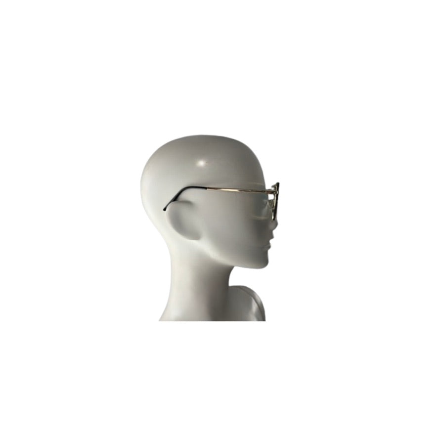 Mannequin head wearing a pair of sunglasses on a white background