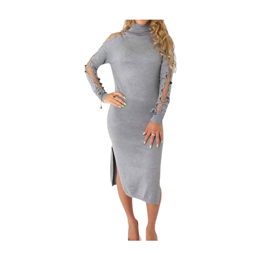 Gray dress with lace sleeves on a white background
