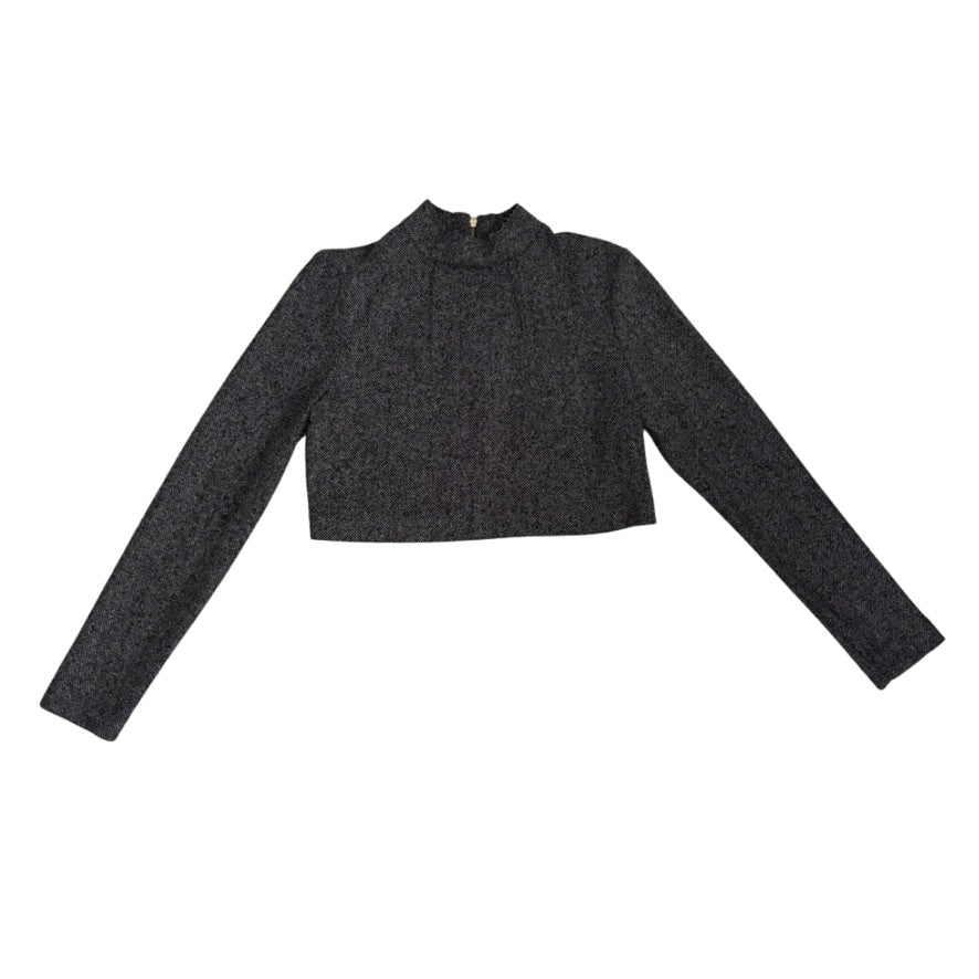 Dark gray long-sleeve crop top on a white background