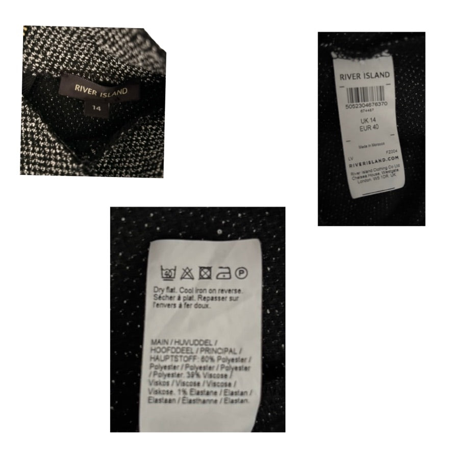 Close-up of River Island label on a textured fabric background