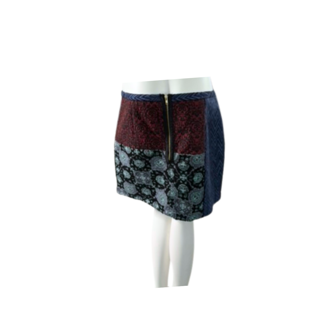 Skirt with patterned design on a mannequin against a white background