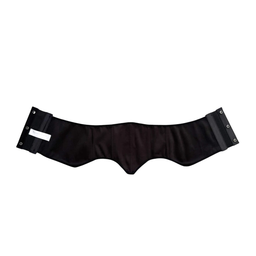 Black open corset belt on a white background