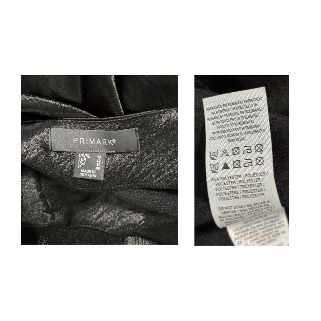 Close-up of a Primark label on fabric with a detailed care label.