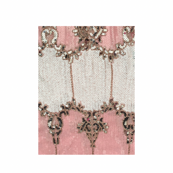 Decorative sequin fabric with pink and white background