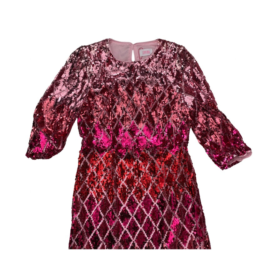 Pink sequin dress on a white background