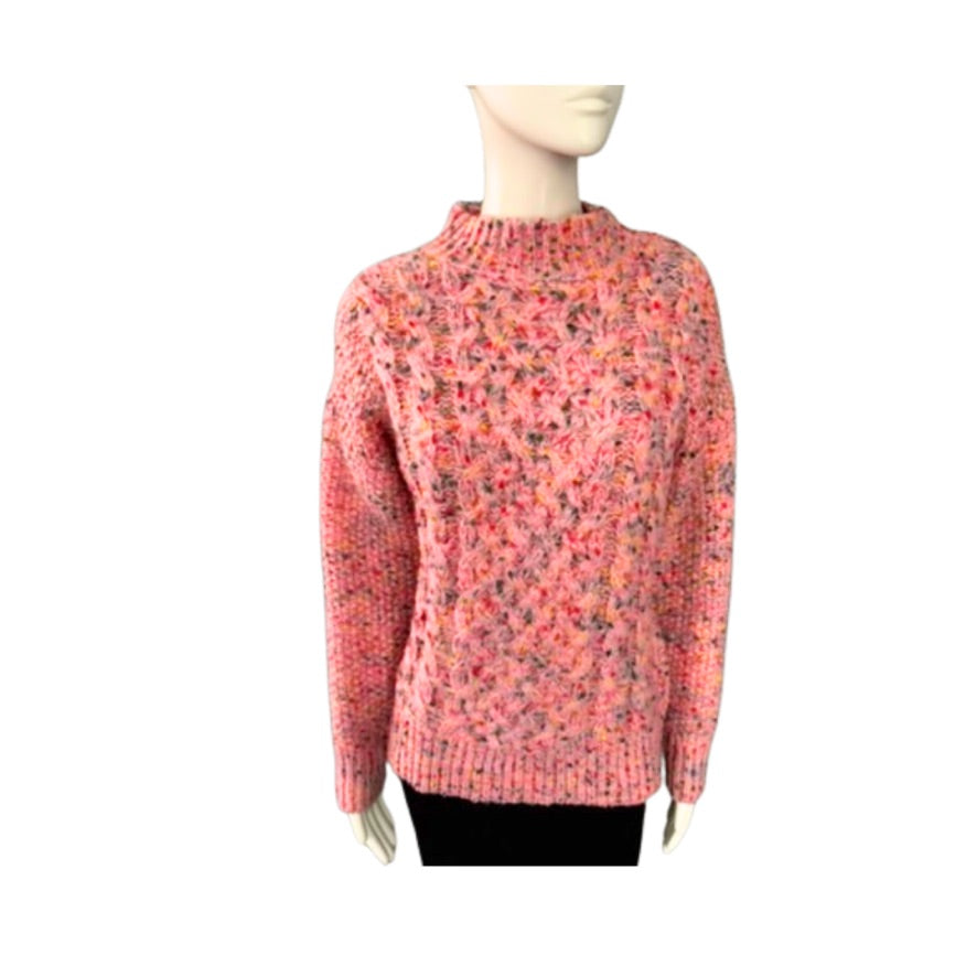 chunky knit patterned sweater on a mannequin against a white background