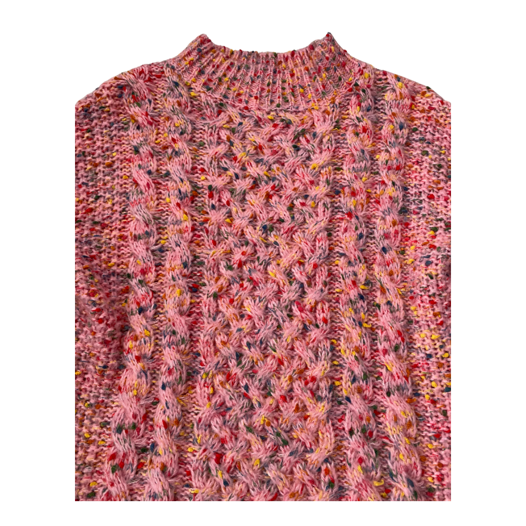 pink Multicolored knitted sweater on a white background