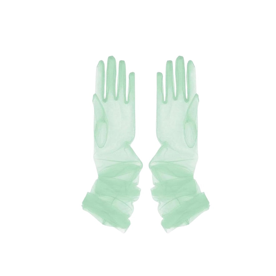Pair of green gloves on a white background