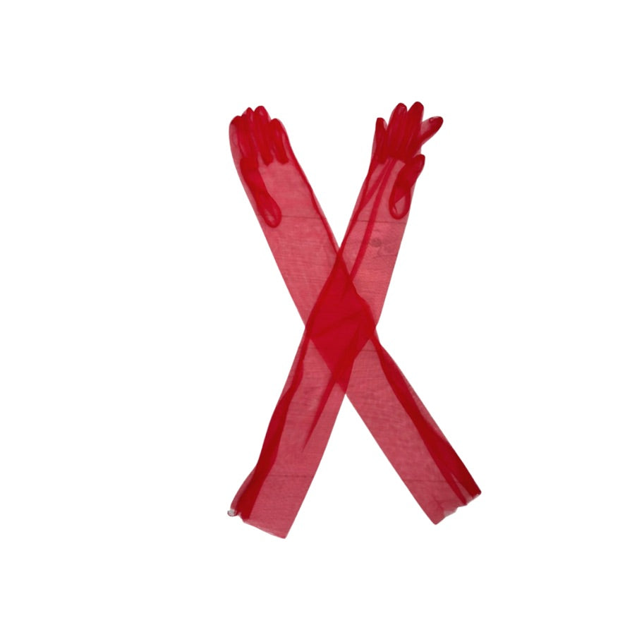 Pair of red gloves crossed on a white background