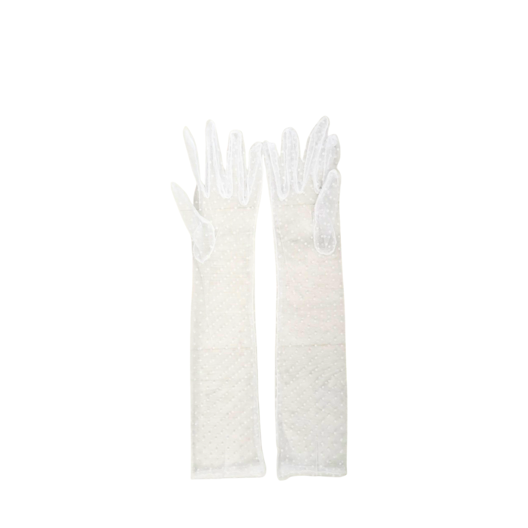 Pair of white gloves on a white background