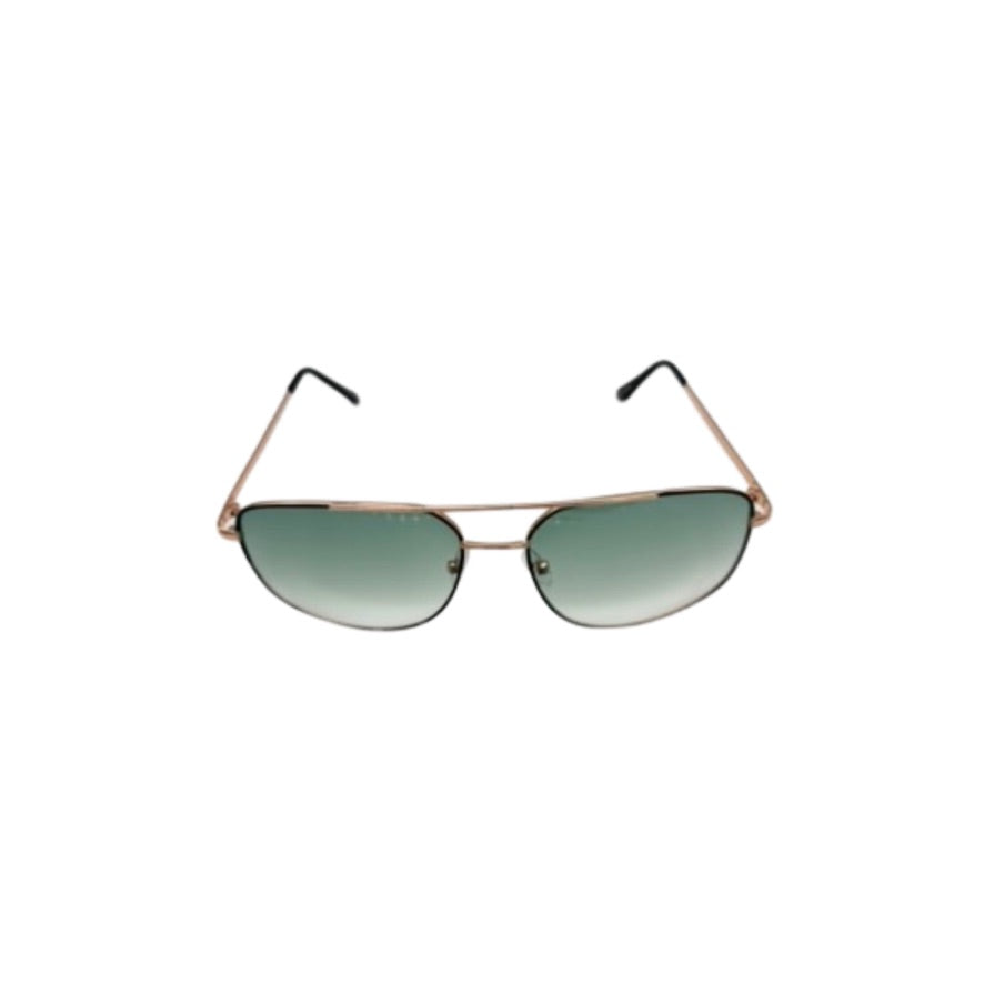 Aviator sunglasses with gold frame and green gradient lenses on a white background