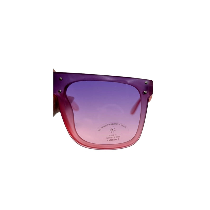 Sunglasses with purple gradient lenses on a white background