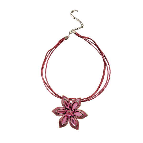 Choker Necklace with a pink flower pendant on a white background