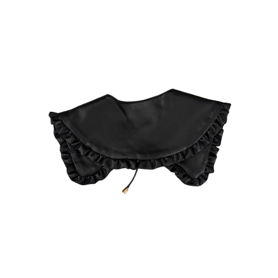 Black ruffled collar on a white background