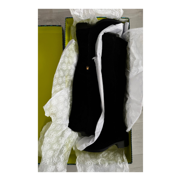 TORY BURCH Overknee Suede Boots Black SIZE 41 - New