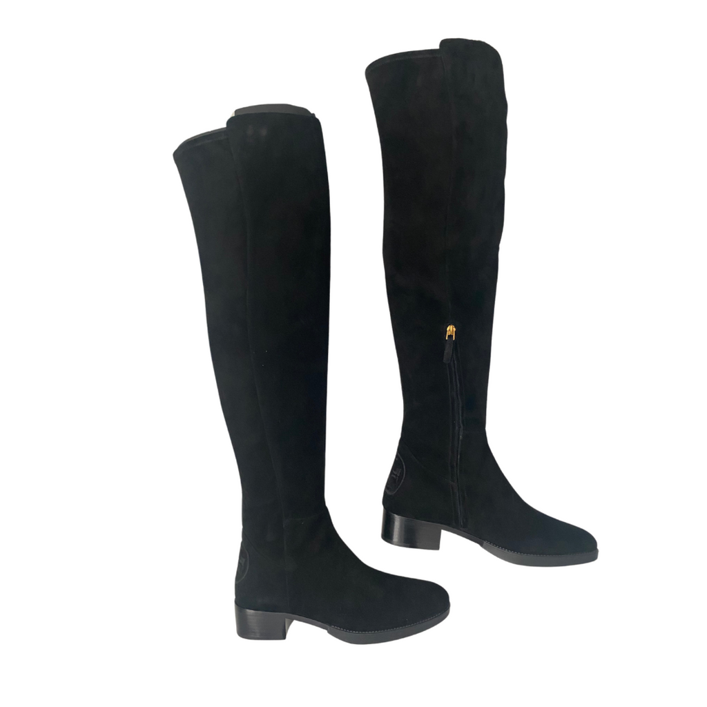 TORY BURCH Overknee Suede Boots Black SIZE 41 - New