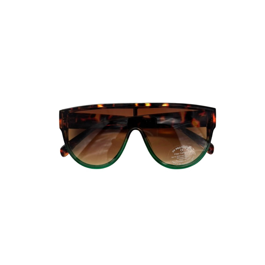Sunglasses with tortoiseshell frame and brown lenses on a white background