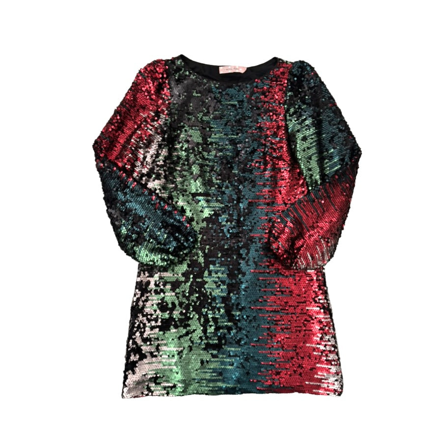 Multicolored sequin dress on a white background