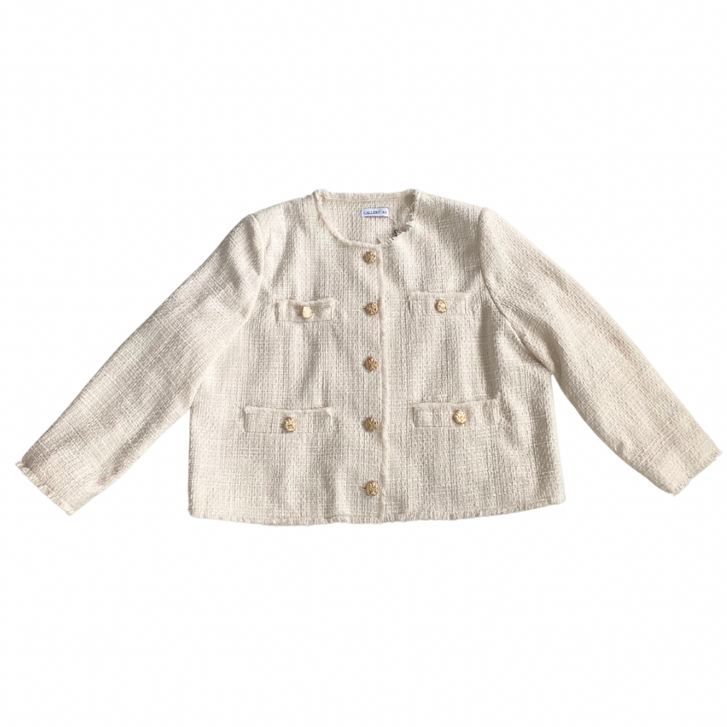 Gallery Tweed Boxy Blazer Cream SIZE 22