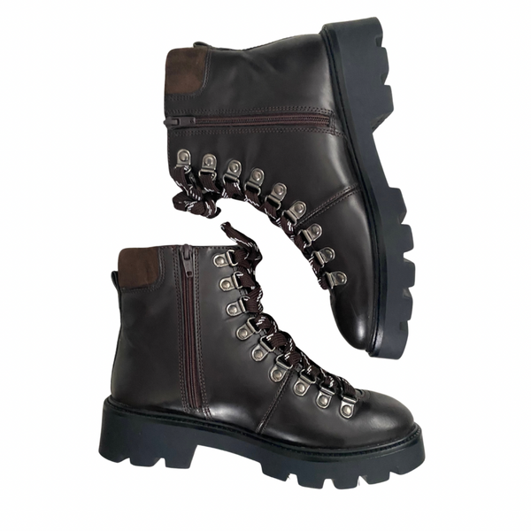 M&S Leather Lace-up Hiker Ankle Boots Brown SIZE 37.5 - New