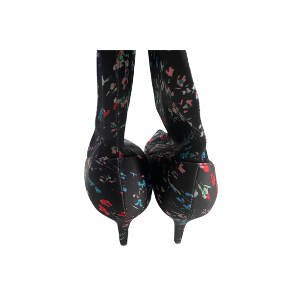 Floral Kitten Heel Sock Boots Black SIZE 41 - New