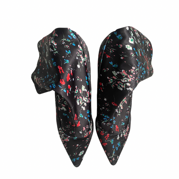 Floral Kitten Heel Sock Boots Black SIZE 41 - New