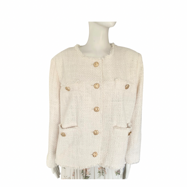 Gallery Tweed Boxy Blazer Cream SIZE 22