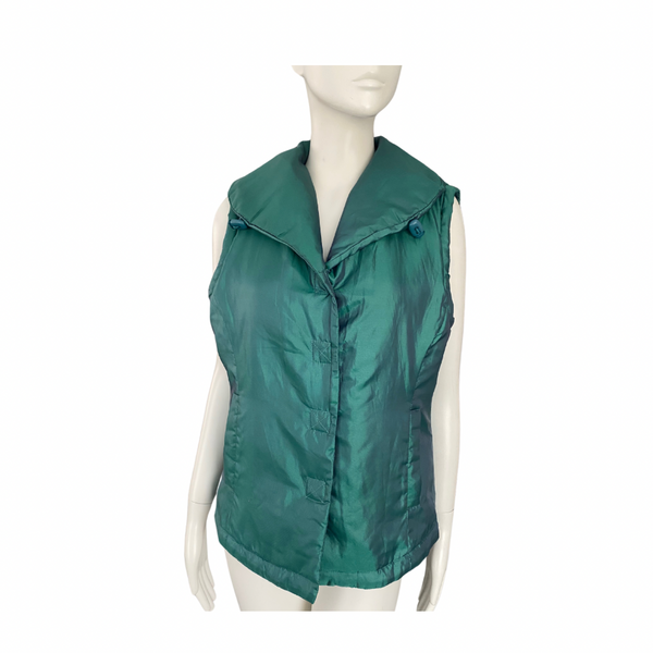 Metallic Gilet Puffer Vest Waistcoat Jade Green SIZE 10 - Preloved