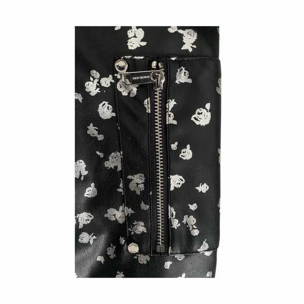 MICHAEL KORS Floral Print PU Bomber Jacket Black SIZE L - New